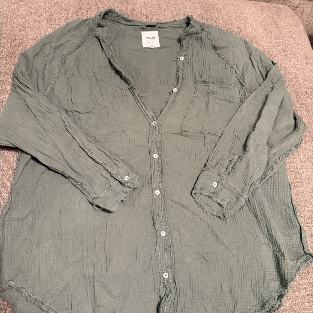 Aerie Sage Green Linen Top